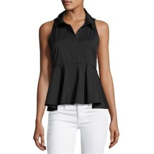 Milly Mikala Black Sleevless Stretch Poplin Peplum Top